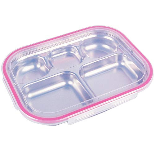 SU Company Stainless Steel Divided Tray Divided Plate Diet Plate Diet Food Control Tray 5 Compartment Food Tray with LidPink Color SU Company Stainless Steel Divided Tray Divided Plate Diet Plate Diet Food Control Tray 5 Compartment Food Tray with LidPink Color
