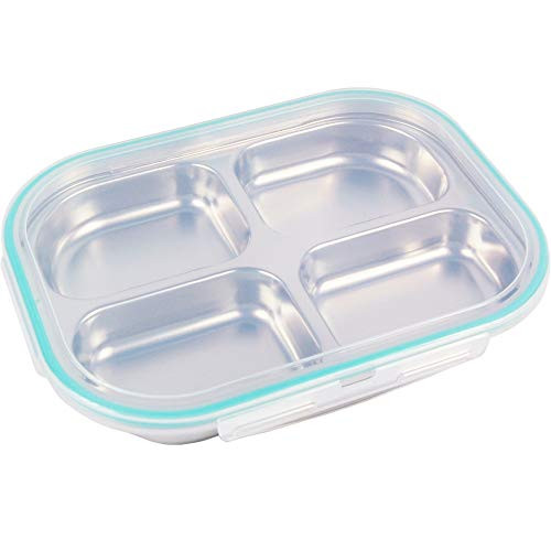 SU Company Stainless Steel Divided Tray Divided Plate Snack Plate Diet Food Control Tray 4 Compartment Food Tray with LidMint Color SU Company Stainless Steel Divided Tray Divided Plate Snack Plate Diet Food Control Tray 4 Compartment Food Tray with LidMint Color