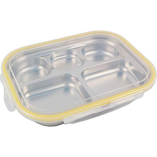 SU Company Stainless Steel Divided Tray Divided Plate Diet Plate Diet Food Control Tray 5 Compartment Food Tray with Multi LidYellow Color SU Company Stainless Steel Divided Tray Divided Plate Diet Plate Diet Food Control Tray 5 Compartment Food Tray with Multi LidYellow Color
