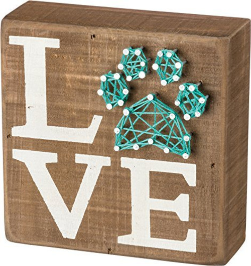 Primitives by Kathy Box Sign - Pet Love with String Art Paw Print - 5 inch square Primitives by Kathy Box Sign - Pet Love with String Art Paw Print - 5 inch square