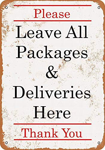 Fsdva 8 x 12 Metal Sign  Please Leave Package Deliveries Here  Vintage Wall Decor Art