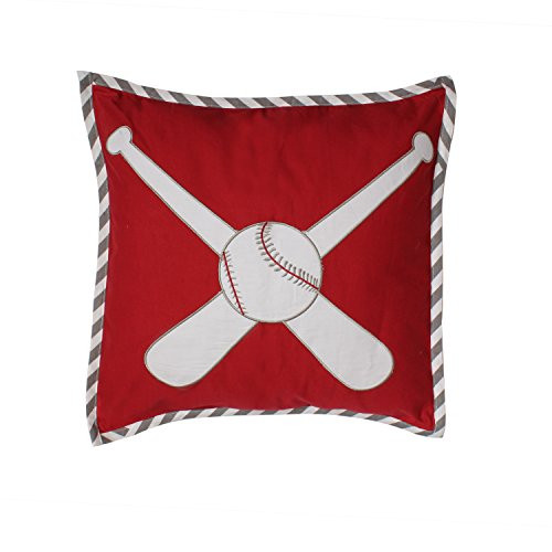 Bacati  Muslin Sports Toddler Bedding Dec Pillow Baseball RedGrey