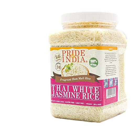 Pride Of India  Thai White Jasmine Rice  Fragrant Hom Mali Rice 33 Pound 15 Kilo Jar 22 Pound  Extra 50 Free  33 Pounds Total