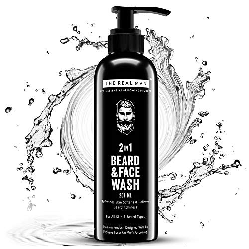 THE REAL MAN 2 in 1 Beard Face Wash 200ml With Extract of Aloe Vera Neem Vitamin E 100 Organic Refreshes Skin Softens Relieves Beard Itchiness PACK OF 1 THE REAL MAN 2 in 1 Beard Face Wash 200ml With Extract of Aloe Vera Neem Vitamin E 100 Organic Refreshes Skin Softens Relieves Beard Itchiness PACK OF 1