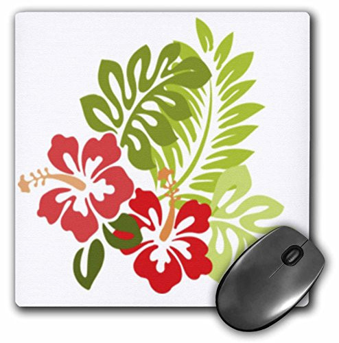 3dRose LLC 8 x 8 x 0.25 Inches Mouse Pad, Hawaiian Hibiscus and Leaves Print (mp_41559_1)