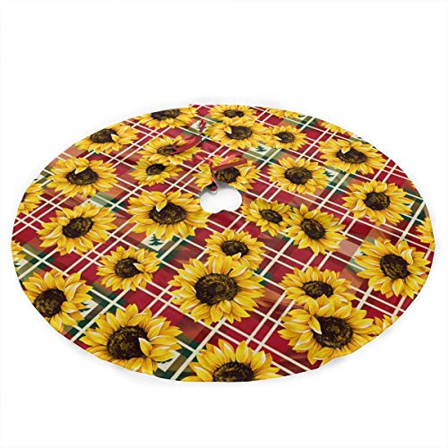 AHOOCUSTOM 48 in Tree Skirt Rose Gold Sunflower Buffalo Plaid Check Versatile Easy to Change Party Supplies Large Christmas Tree Mat Gifts for Party Decoration Ornaments