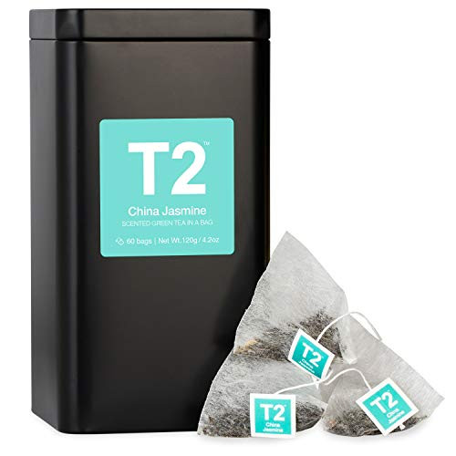 T2 Tea  China Jasmine Flavored Green Tea in Tea Caddy 60 Teabags