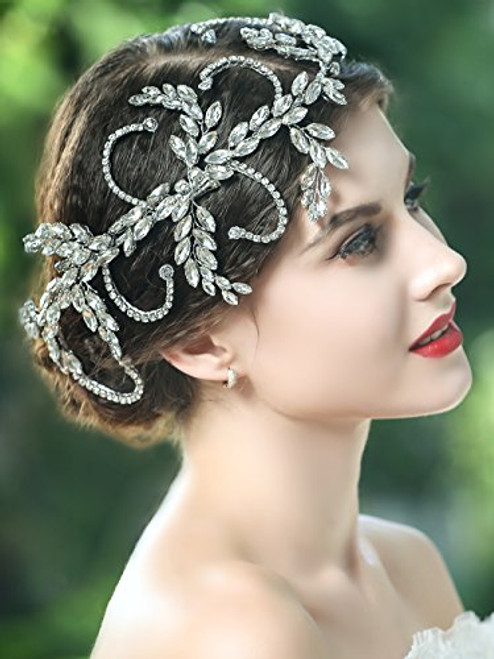 Yean Wedding Headband Bling Rhinestones Bridal Hair Vine Accessories for Bride and Bridesmaid Silver