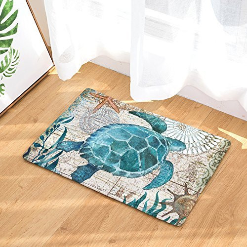EZONCH Modern Non Slip Watercolor Sea World Animal Home Bathroom Bath Shower Bedroom Mat Toilet Floor Door Mat Rug Carpet Pad Doormat197X315INSea Turtle