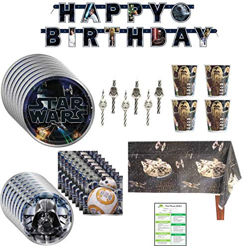 Star Wars Birthday Party Supplies Pack Lunch Plates Dessert Plates Cups Napkins Table Cover Banner Candles  16 Guests