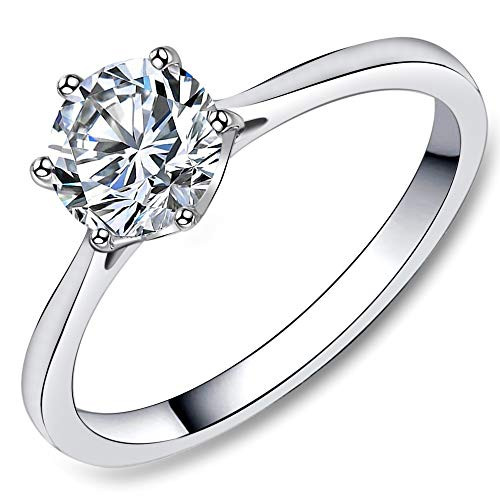 FlameReflection Stainless Steel 13 1 Ct Carat Face Faux Round Cubic Zirconia CZ Diamonique Engagement Wedding Solitaire Promise Girls Women Bands Ring Sets Size Rings 5 6 7 8 9 10 11 for Women