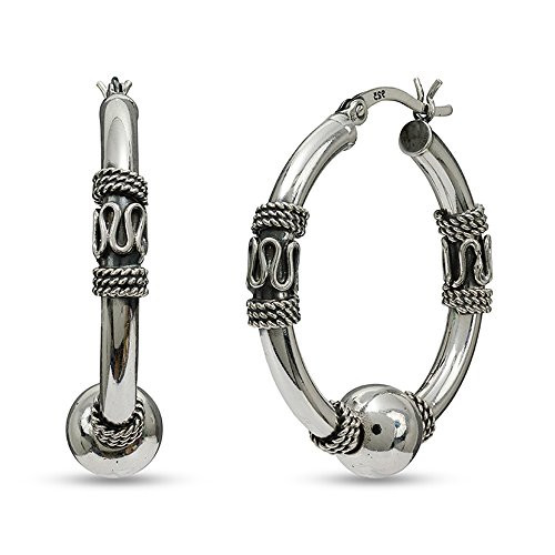 LeCalla Sterling Silver Jewelry LightWeight Bali ClickTop Hoop Earrings for Women 12 inches LeCalla Sterling Silver Jewelry LightWeight Bali ClickTop Hoop Earrings for Women 12 inches
