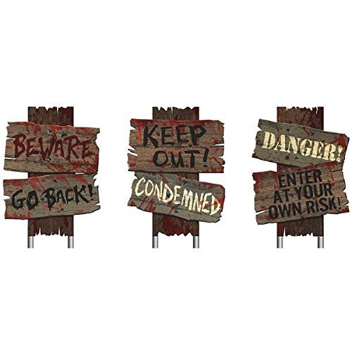 Amscan Creepy Cemetery Halloween Party Assorted Warning Sign Decoration 6 Count