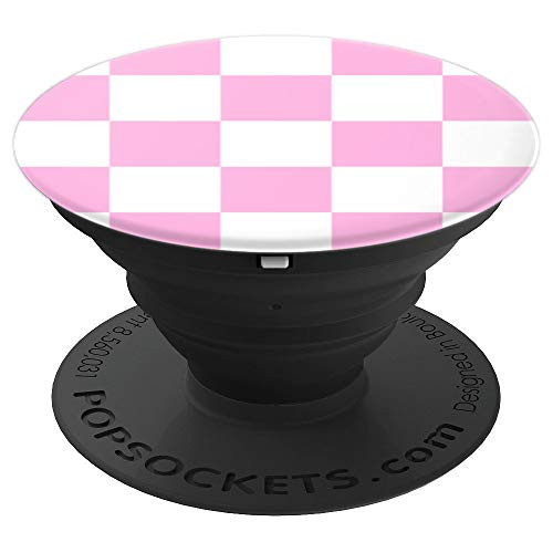 Checkered Pop Socket Pink Squares Pattern for Trendy Women PopSockets Grip and Stand for Phones and Tablets
