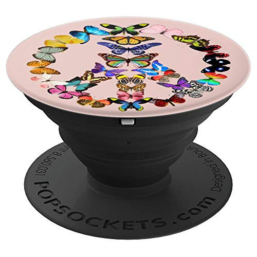 Butterflies Peace Sign Retro Hippie Colorful Butterfly Rose PopSockets Grip and Stand for Phones and Tablets