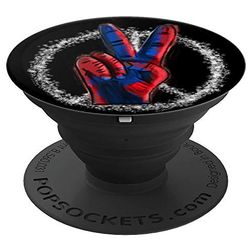 Peace Symbol With Finger Sign Red White and Blue Hippy Style PopSockets Grip and Stand for Phones and Tablets