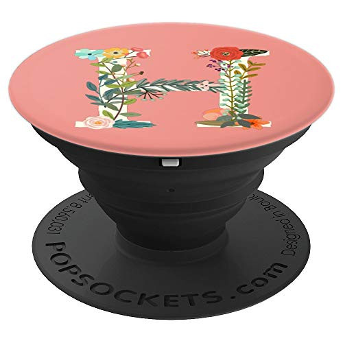 Letter H Initial Pink Rose Floral Flower Monogram Girl Gift PopSockets Grip and Stand for Phones and Tablets