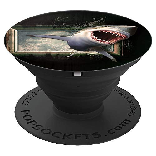 Great White Shark Jumping Out of Picture Showing Teeth PopSockets Grip and Stand for Phones and Tablets