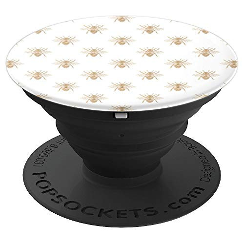 Gold Metallic Faux Foil PhotoEffect Bees on White PopSockets Grip and Stand for Phones and Tablets