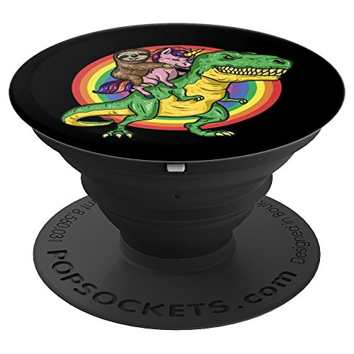 Sloth And Unicorn Riding Trex Dinosaur Animal Lover Gift PopSockets Grip and Stand for Phones and Tablets
