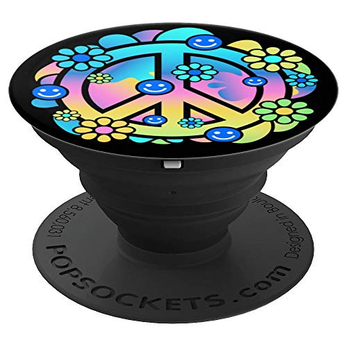 Happy Face Peace Sign Smile Flowers Retro PopSockets Grip and Stand for Phones and Tablets