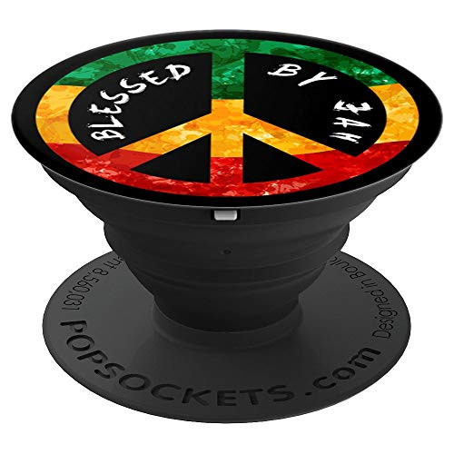 Rastafari Peace Sign Gift Blessed by Jah Rasta Reggae print PopSockets Grip and Stand for Phones and Tablets