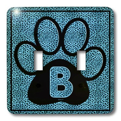 3dRose lsp_25909_2 Letter B Blue Cheetah Print Cat Paw Toggle Switch Multi-Color