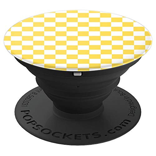 Checkerboard Yellow and White Check Pattern Checkered PopSockets Grip and Stand for Phones and Tablets