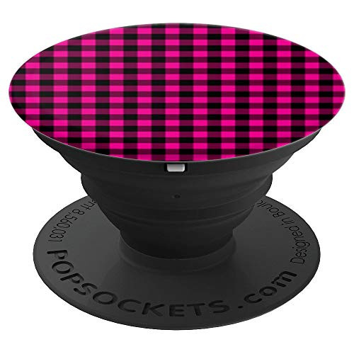 Pink and Black Buffalo Plaid Gingham Check Tartan Pattern PopSockets Grip and Stand for Phones and Tablets