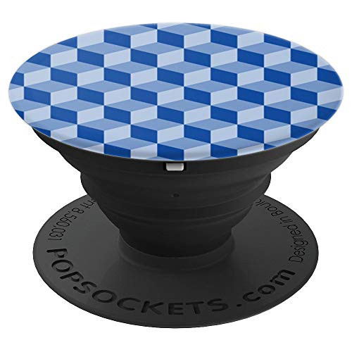 Blue Geometric Square Pattern PopSockets Grip and Stand for Phones and Tablets