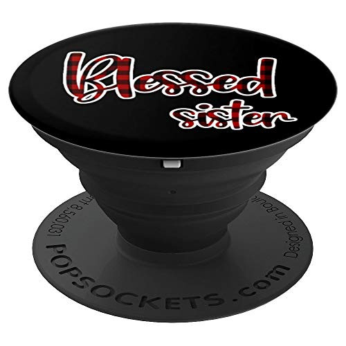 Red  Black Buffalo Plaid Blessed Sister Matching Family PopSockets Grip and Stand for Phones and Tablets