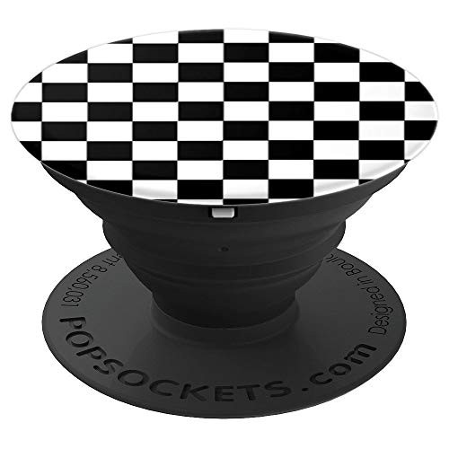 Black and White Checkered White and Black Checkered Check PopSockets Grip and Stand for Phones and Tablets