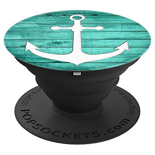 Silver White Anchor nautical design On Vintage Mint Green PopSockets Grip and Stand for Phones and Tablets