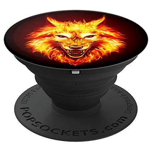 Red Fire Wolf PopSockets Grip and Stand for Phones and Tablets