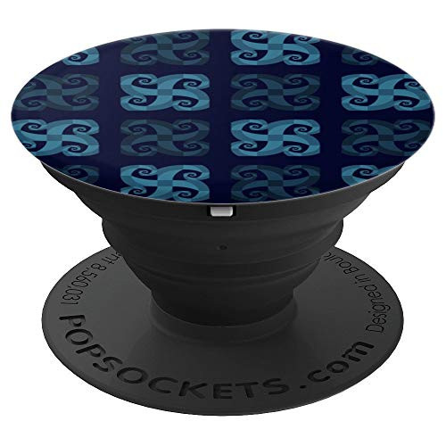 Curly Spiral Check Pattern Teal with Greens and Black PopSockets Grip and Stand for Phones and Tablets
