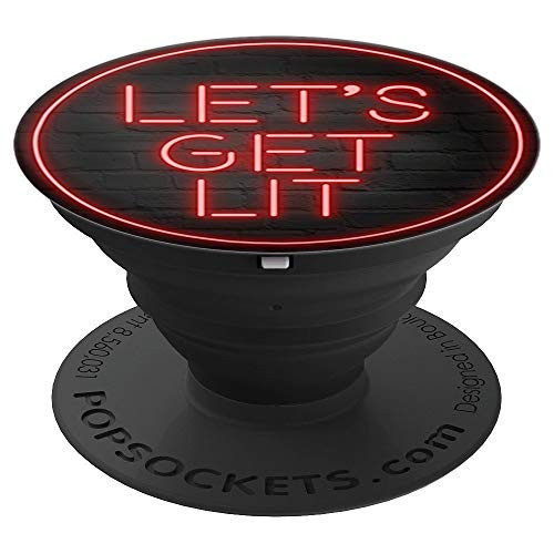 Funny Lets Get Lit Club Light Sign Red on Black PopSockets Grip and Stand for Phones and Tablets