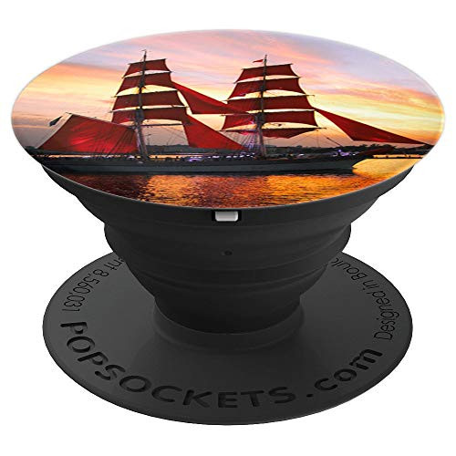 Pink Sail Ship Sea Red Sailboat Ocean Yacht Rest Serenity PopSockets Grip and Stand for Phones and Tablets