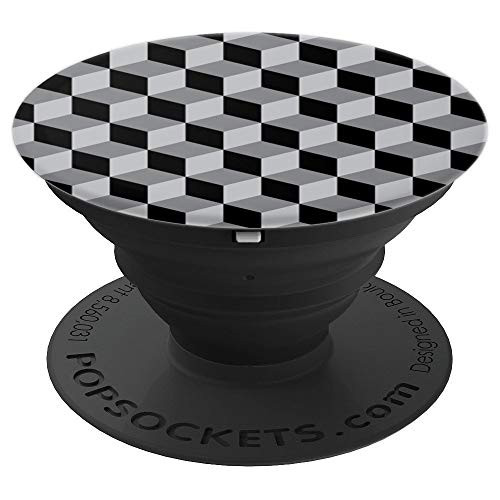 Black Geometric Square Pattern PopSockets Grip and Stand for Phones and Tablets
