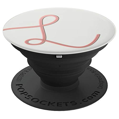 Golden Rose Pink Initial Letter L On Silver White PopSockets Grip and Stand for Phones and Tablets