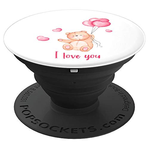 Cute Teddy Bear Love Heart Balloons PopSockets Grip and Stand for Phones and Tablets
