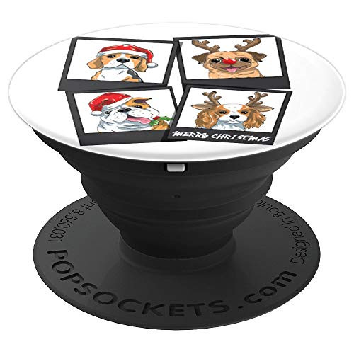 Cute Christmas Reindeer and Santa Dogs Photo PopSockets Grip and Stand for Phones and Tablets