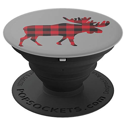 Buffalo Check Moose Lumberjack Holiday Red and Black Plaid PopSockets Grip and Stand for Phones and Tablets