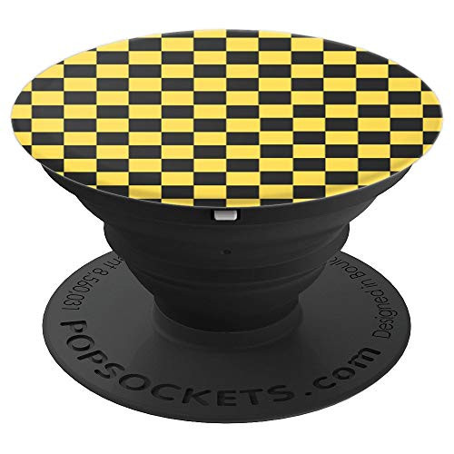 Checkerboard Black and Yellow Check Pattern Checkered PopSockets Grip and Stand for Phones and Tablets