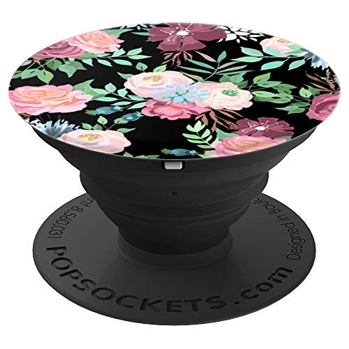 Black and Pink Floral Modern Art Pattern Design PopSockets Grip and Stand for Phones and Tablets