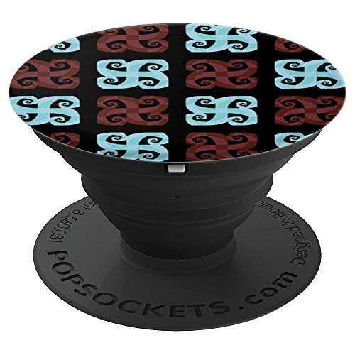 Curly Spiral Check Pattern Teal with Maroon and Black PopSockets Grip and Stand for Phones and Tablets