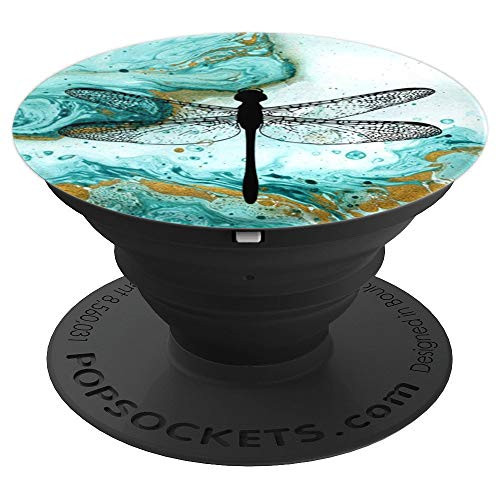 Black Dragonfly Teal White PopSockets Grip and Stand for Phones and Tablets