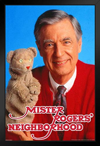 Pyramid America Mister Rogers Neighborhood Fred with Teddy Bear Friendly Family TV Show Standing Frame in Black Wood 14x20