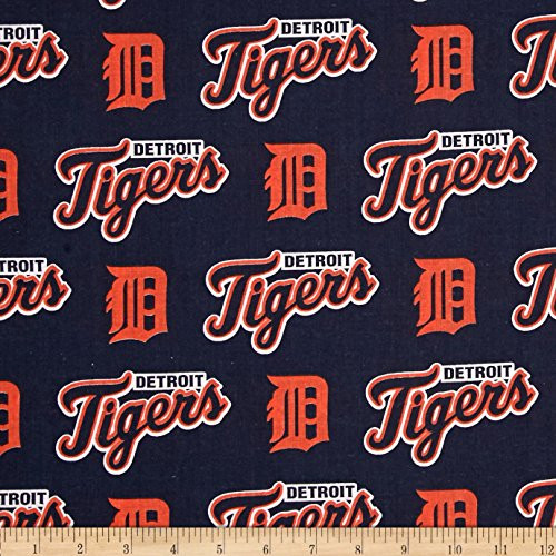 Fabric Traditions MLB Cotton Broadcloth Detroit Tigers Yard OrangeNavy