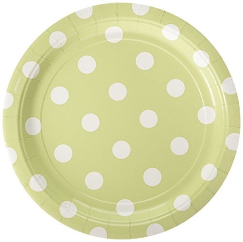 amscan Leaf Green Dots Round Plates  96 Ct