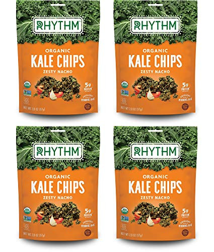 Rhythm Superfoods Kale Chips Zesty Nacho Organic and NonGMO 20 Oz Pack of 4 VeganGlutenFree Superfood Snacks